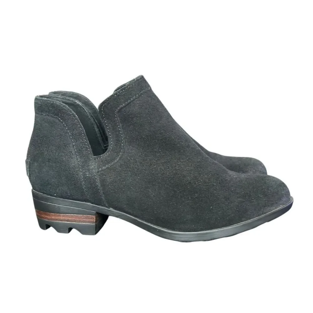 Sorel Lolla II Black Leather Cut Out Ankle Boots Size 7.5